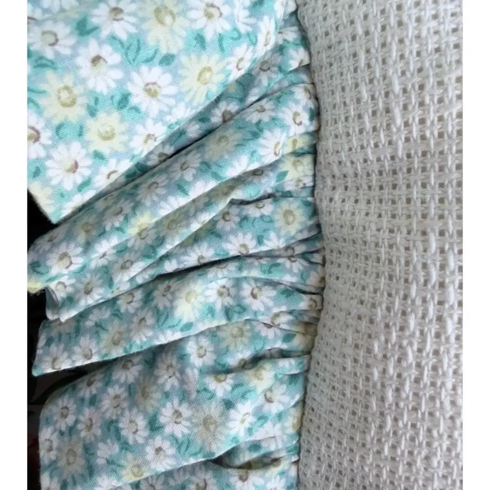 Charming Handmade Needlepoint Flowers Accent Pillows Ruffled Ditsy Floral Trim